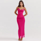 Elegant Slim Fit Chest Split DressLace Mesh Camisole Dress for
